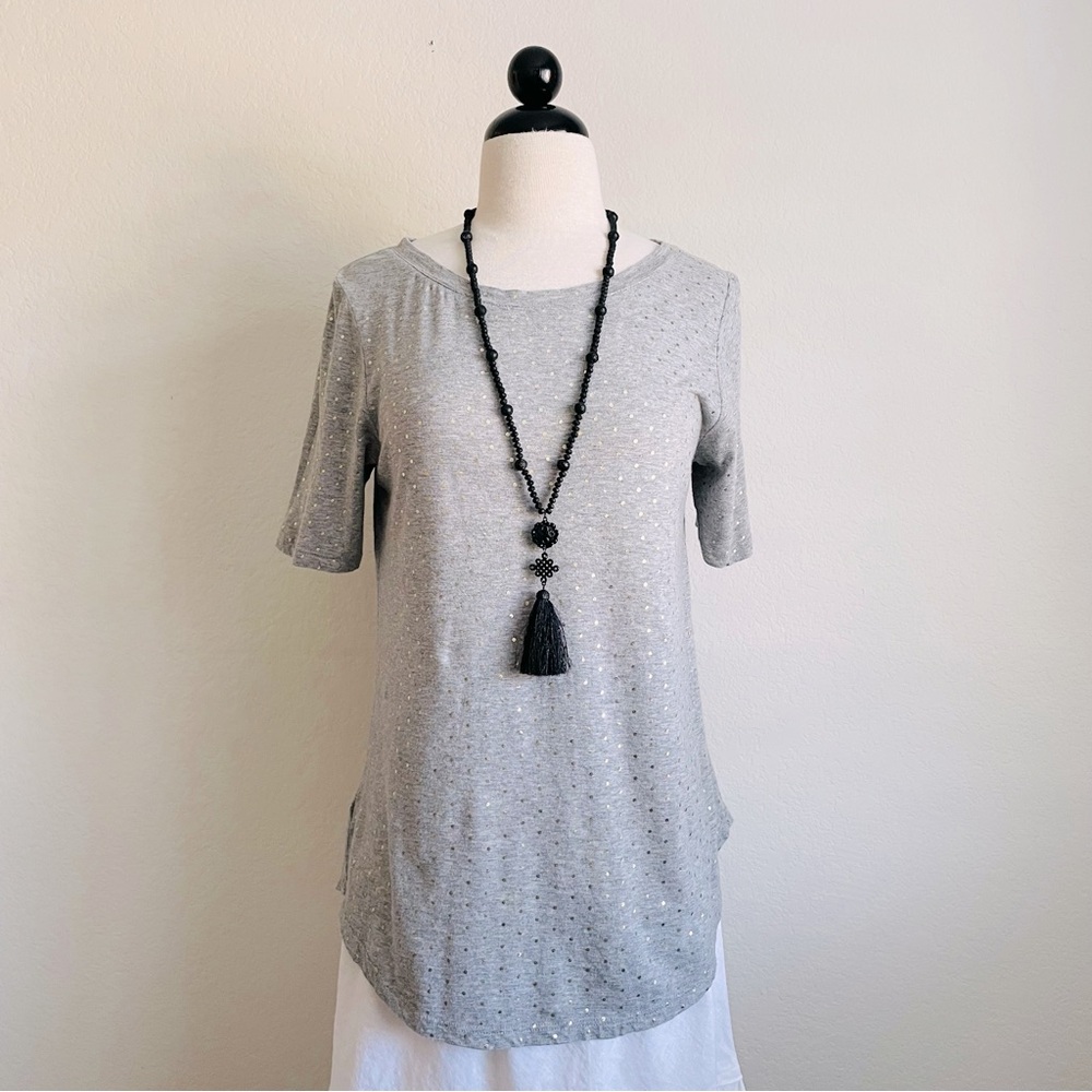 LOFT Heather Gray Gold Polka Dot Tee